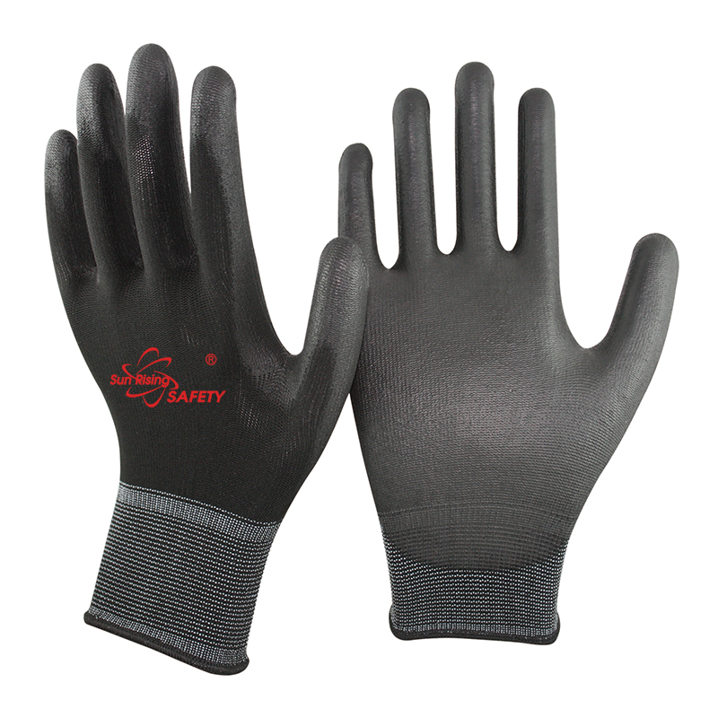 SRSafety black-polyester-pu-caoted-glove
