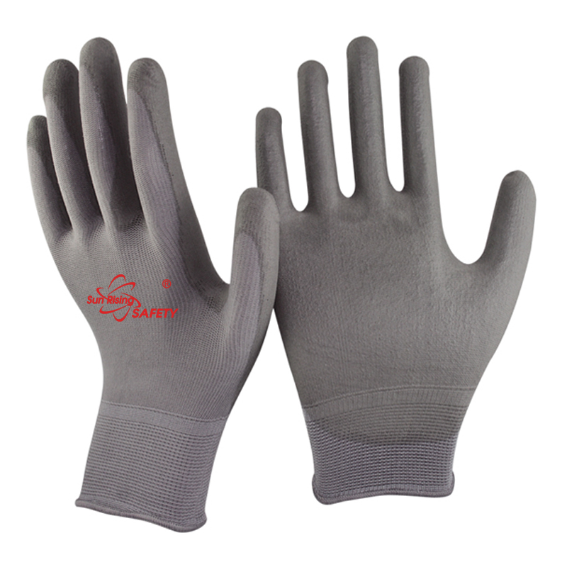 SRSafety grey-polyester-pu-caoted-glove