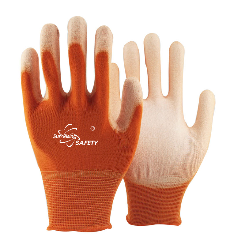 SRSafety orange-polyester-pu-caoted-glove