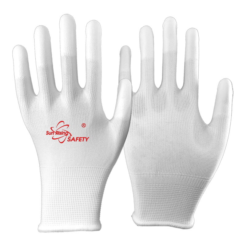 SRSafety white-nylon-with-PU-coating-in-fingertips-gloves