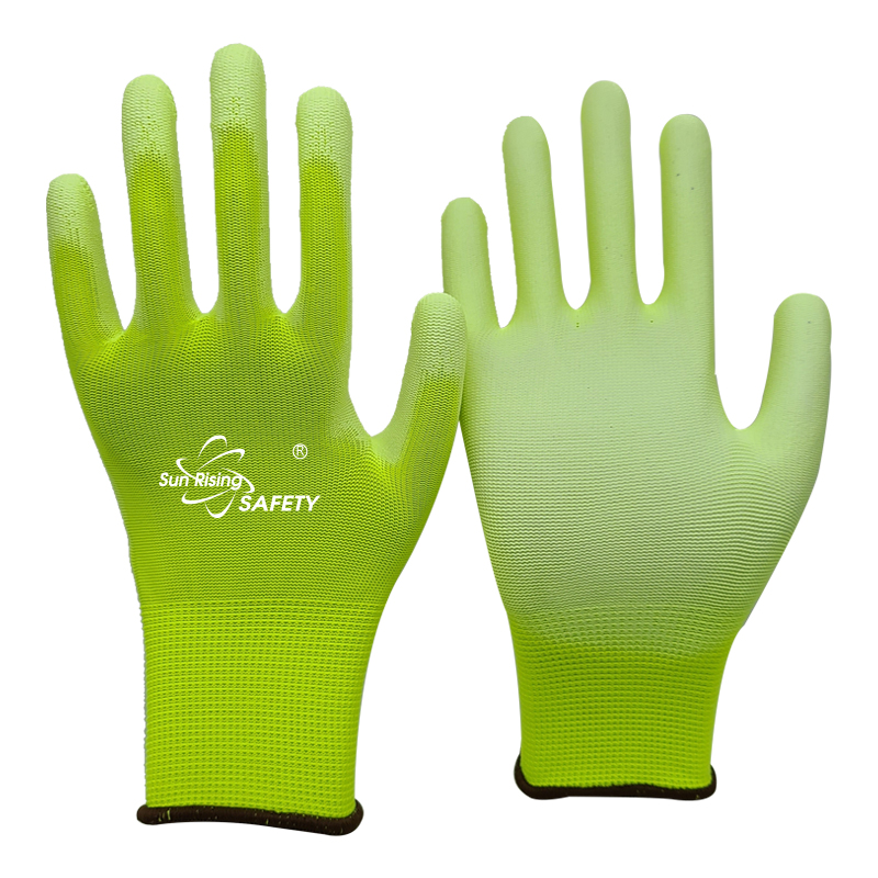 SRSafety yellow-polyester-pu-caoted-glove