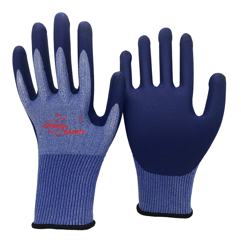 SRSafety coolmax-knitted-liner-microfoam-nitrile-palm-dipped-glove-navy-blue