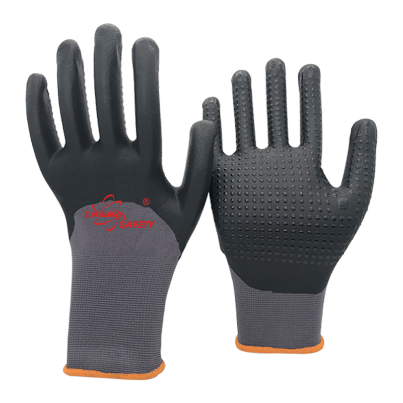 SRSafety micro-foam-nitrile-half-coating-on-palm-and-fingers-with-nitrile-dots-on-palm-glove