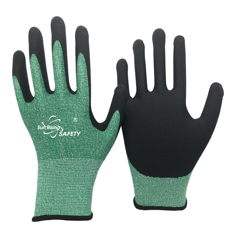 SRSafety recycled-polyester-made-liner-with-micro-foam-nitrile-dipping-glove-green