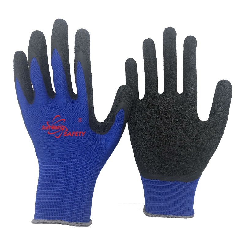 SRSafety blue-liner-crinkle-latex-dipping-on-palm-glove