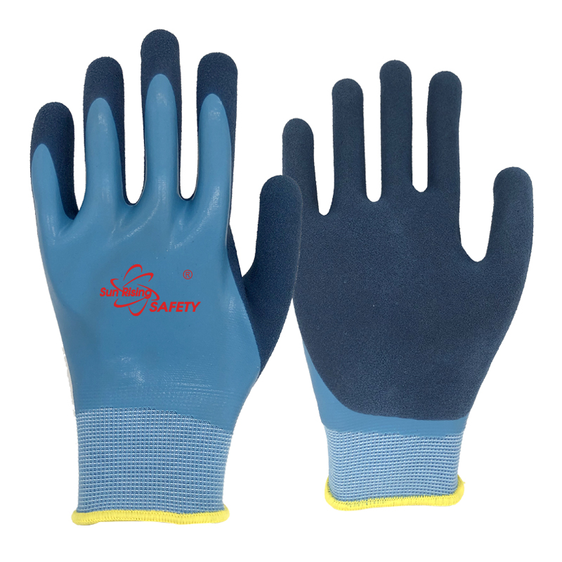 SRSafety blue-smooth-latex-and-sandy-latex-double-dipping-water-resistant-glove