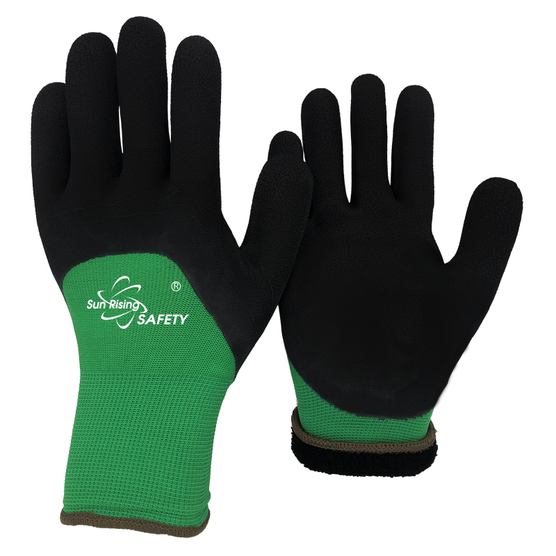 SRSafety green-double-thermal-liner-foam-latex-half-dipping-winter-glove