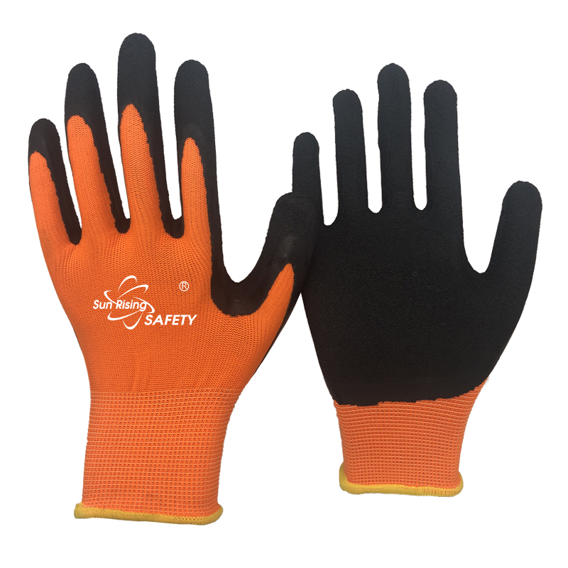 SRSafety orange-liner-foam-latex-dipping-on-palm-glove