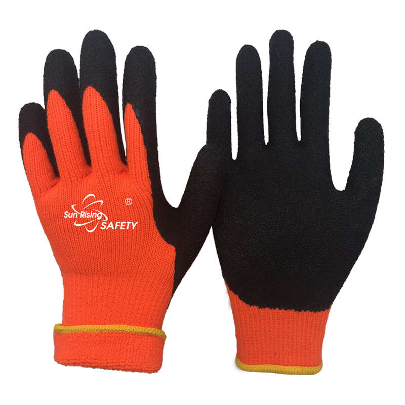 SRSafety orange-thermal-terry-acrylic-liner-crinkle-latex-dipping-on-palm-glove
