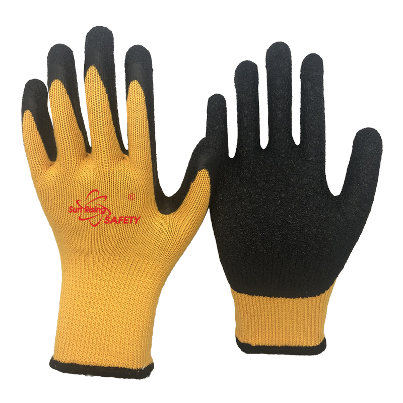 SRSafety polycotton-liner-crinkle-latex-palm-dipped-glove-yellow-black