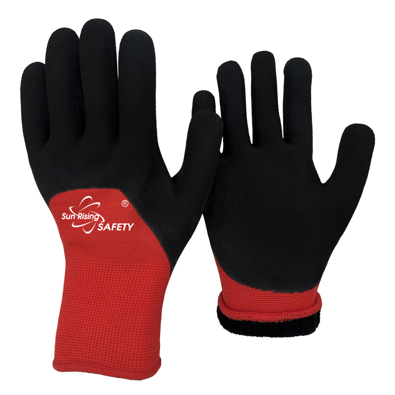 SRSafety red-double-thermal-liner-foam-latex-half-dipping-winter-glove