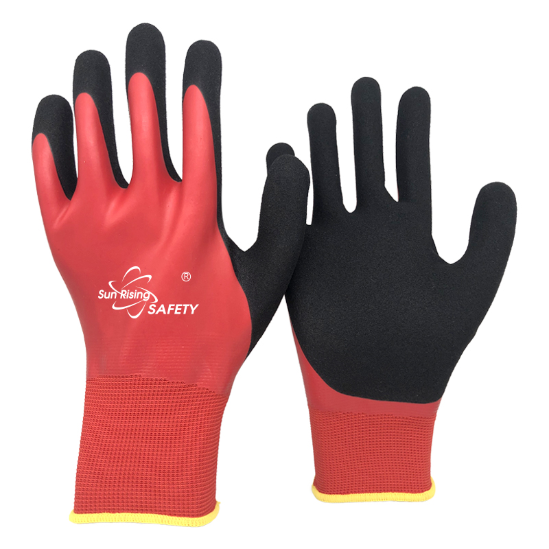 SRSafety red-smooth-latex-and-sandy-latex-double-dipping-water-resistant-glove