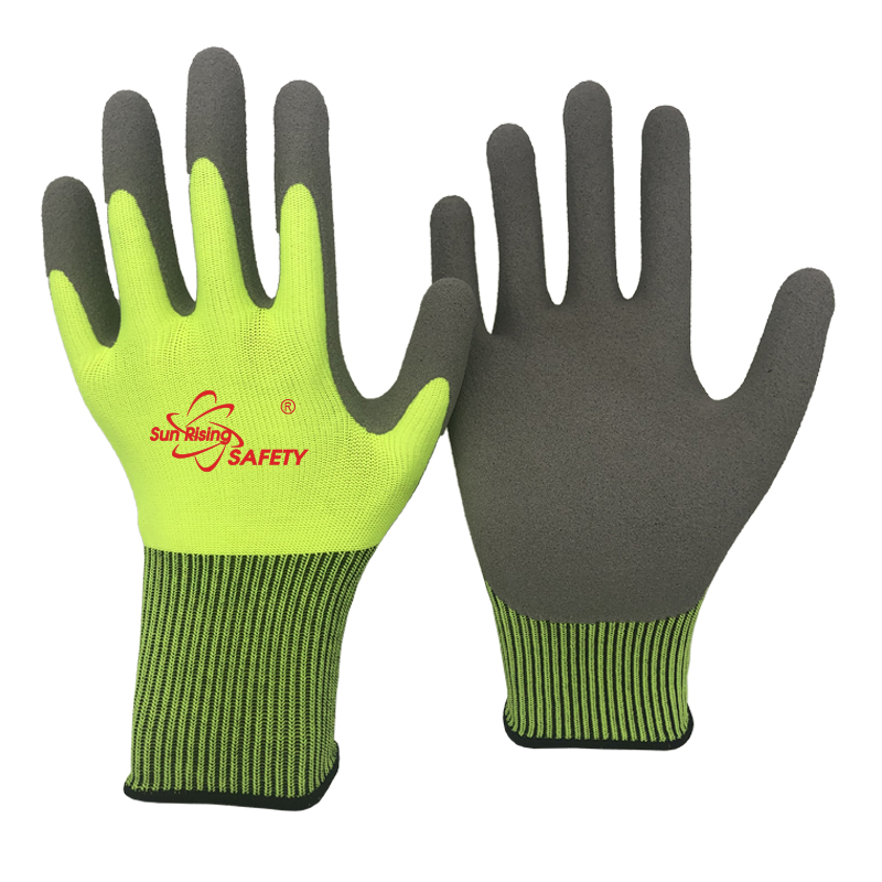 SRSafety yellow-liner-sandy-latex-dipping-on-palm-glove