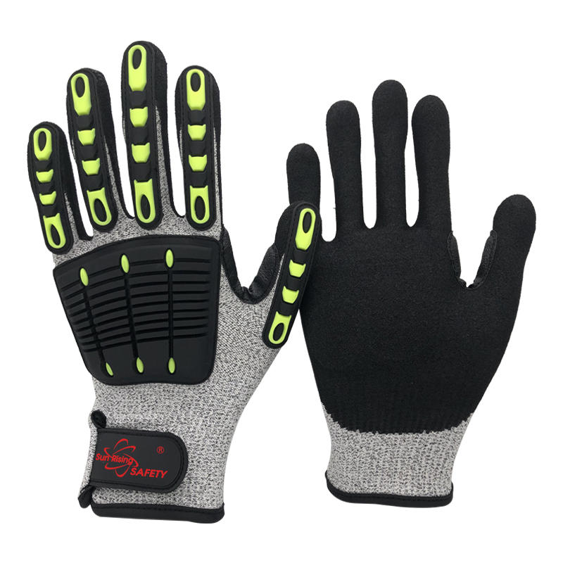 SRSafety-cut-resistant-A5-E-sandy-nitrile-dipping-impact-resistant-glove-grey