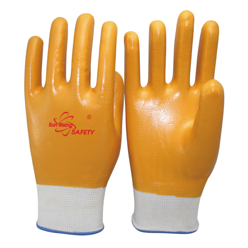 SRSafety-yellow-Smooth-Nitrile-Fully-Coated-Gloves-[NY1359]