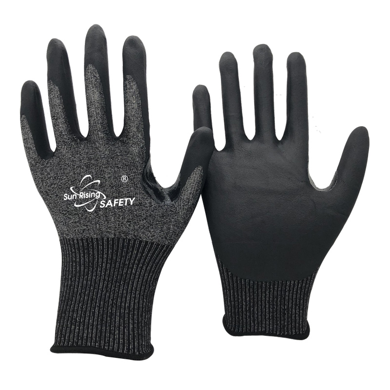 SRSafety-18-Gauge-Cut-Resistant-A5-E-Microfoam-Nitrile-Coated-Gloves-Thumb-Reinforce-[DY1850F-H5]