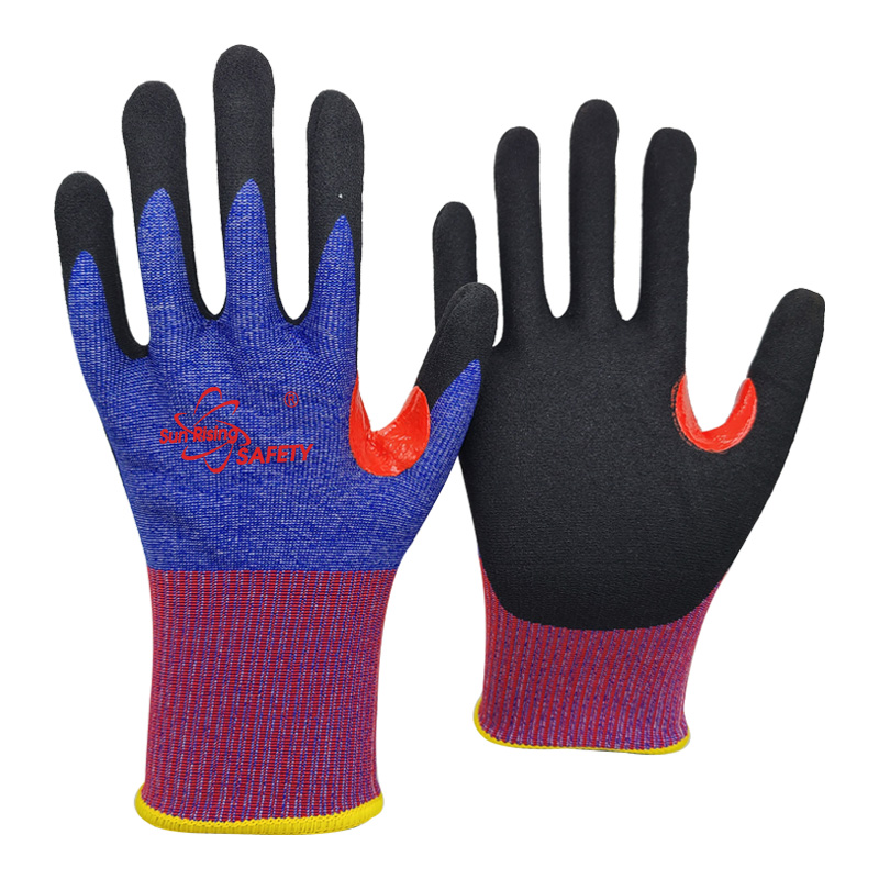 SRSafety-18-Gauge-ANSI-Cut-A8-Sandy-Nitrile-Coated-Gloves-Thumb-Reinforce-[DY1850F-H8]