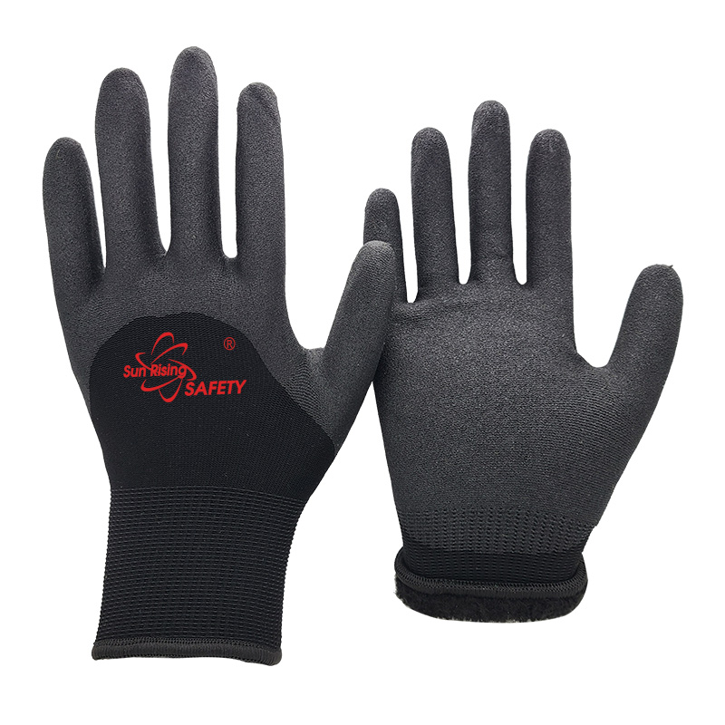 SRSafety-black-Thermal-Foam-PVC-Half-Coated-Winter-Work-Gloves-[PVC1355DS]