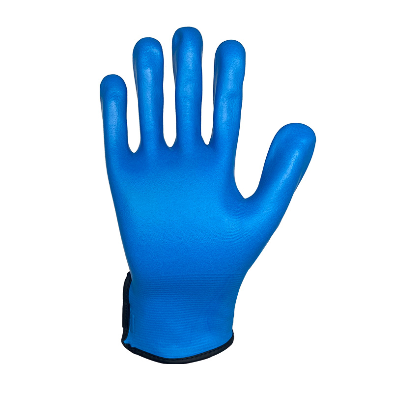 SRSafety 15 gauge blue nylon and spandex knitted liner, microfoam nitrile full coated gloves