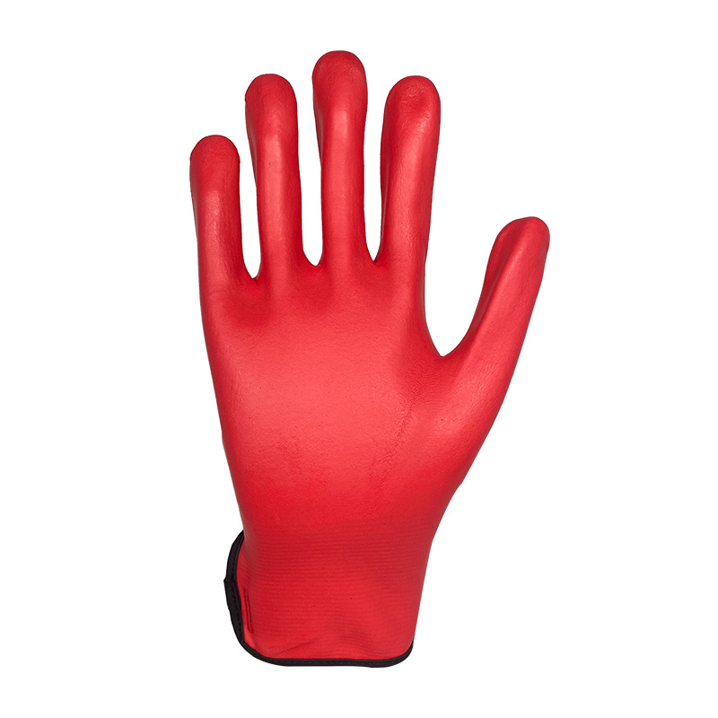SRSafety 15 gauge red nylon and spandex knitted liner, microfoam nitrile full coated gloves