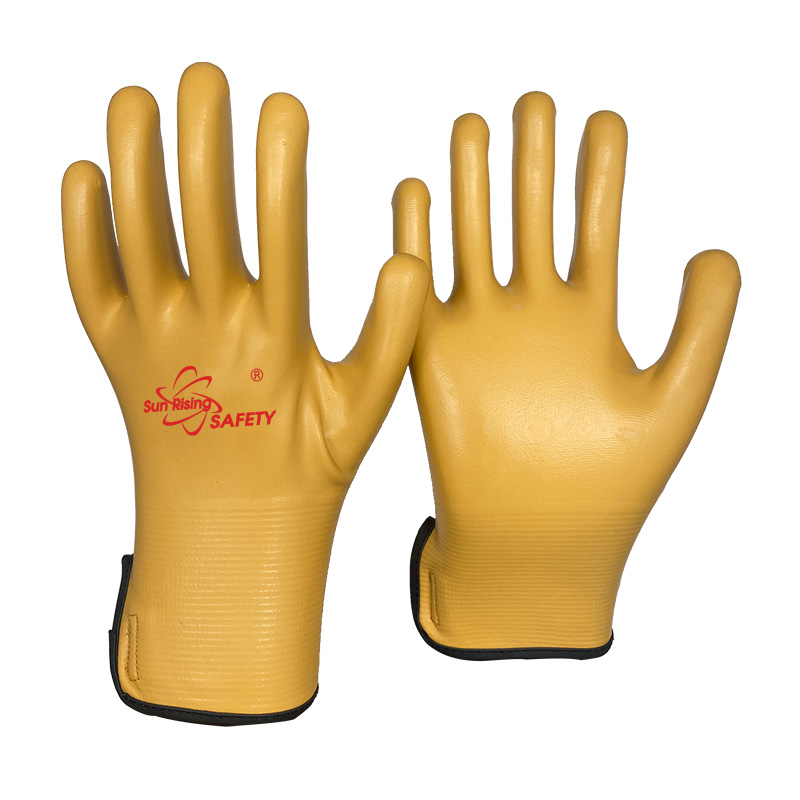 SRSafety-15-gauge-yellow-nylon-and-spandex-knitted-liner,-microfoam-nitrile-full-coated-gloves