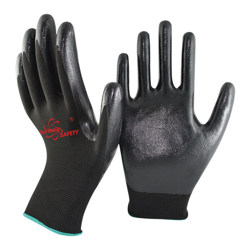 SRSafety-black-polyester-smooth-nitrile-palm-coated-gloves[NY1350P]