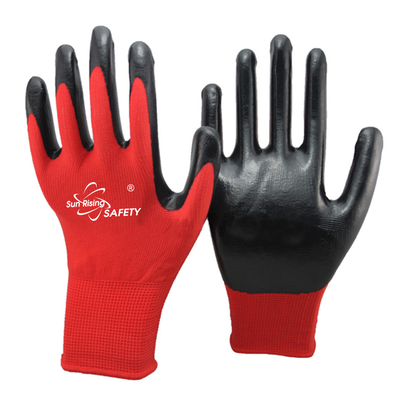 SRSafety-red-polyester-smooth-nitrile-palm-coated-gloves[NY1350P]