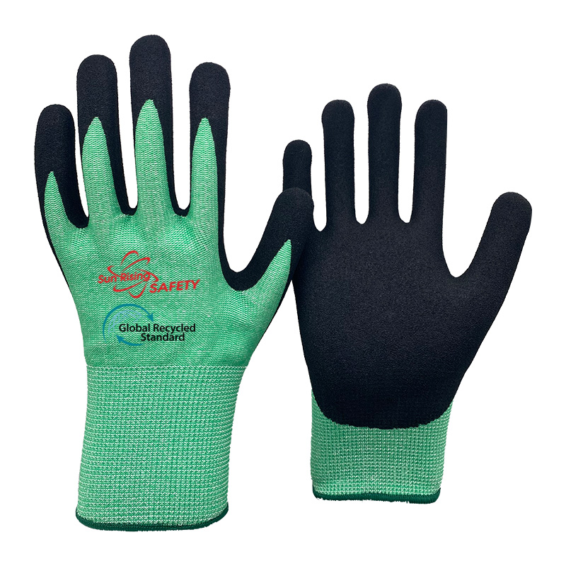 SRSafety-green-PET-Bottles-Recycled-Polyester-Cut-Resistant-Glove-[DY1350F-ECO]