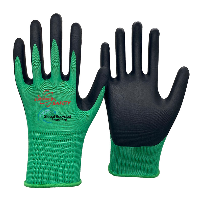 SRSafety-green-RPET-Polyester-Knitted-Liner-Microfoam-Nitrile-Coated-Gloves-[NY1350F-ECO]
